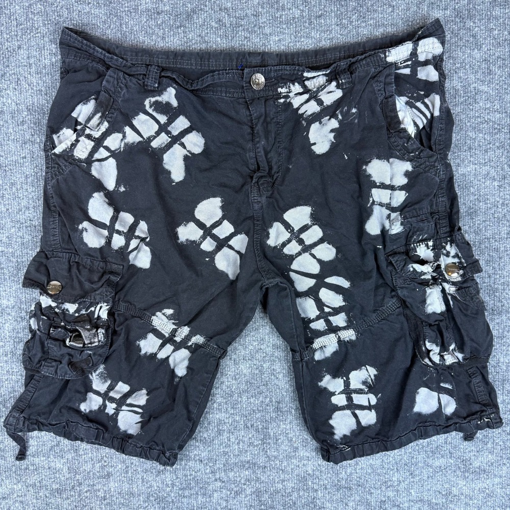 JEIKY Men's Cargo Shorts Black White Tie Dye Bleach Wash Casual Streetwear Short
